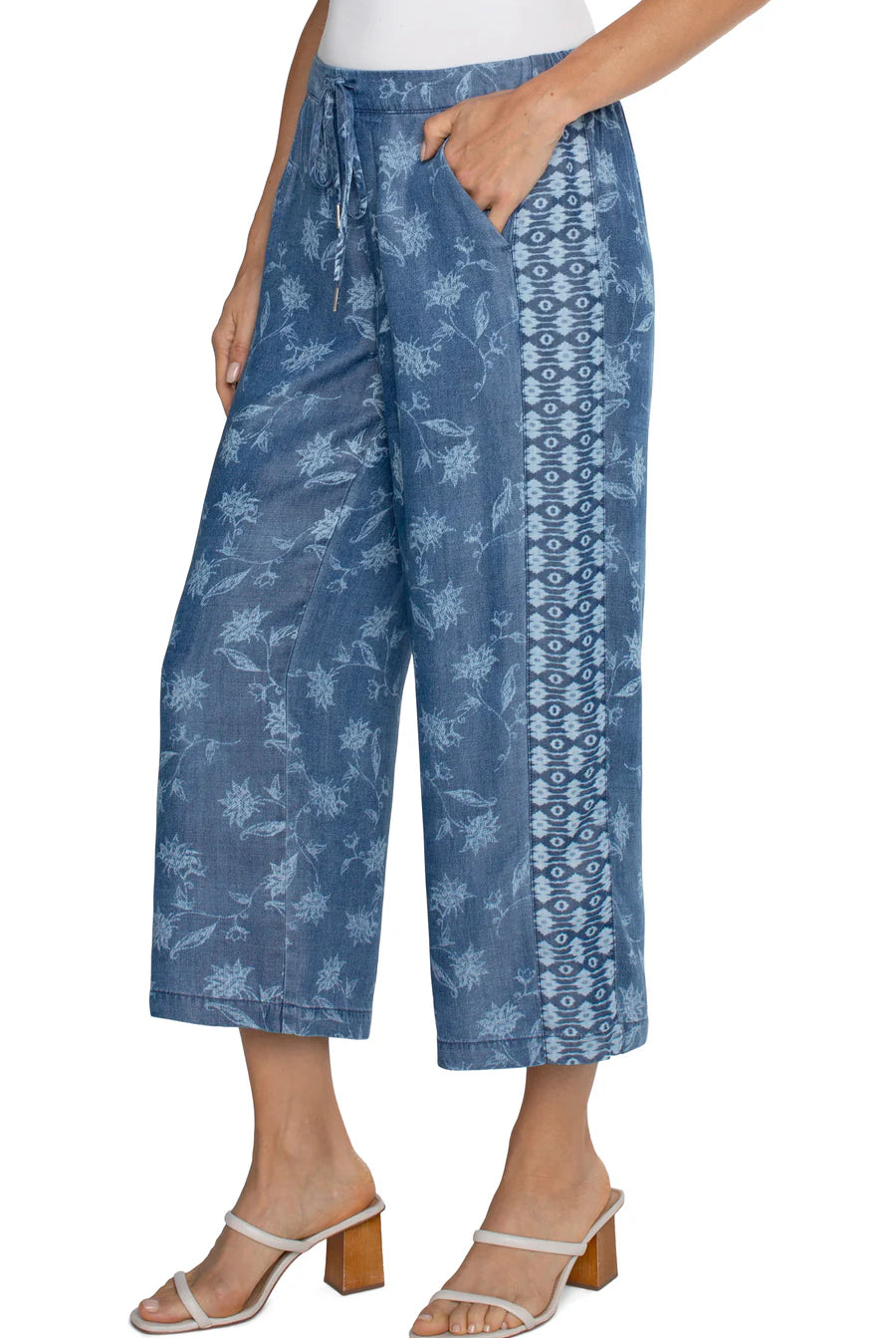 Liverpool Los Angeles Pull On Wide Leg Crop Trouser In Indigo Floral-Bottoms-Liverpool-Deja Nu Boutique, Women's Fashion Boutique in Lampasas, Texas