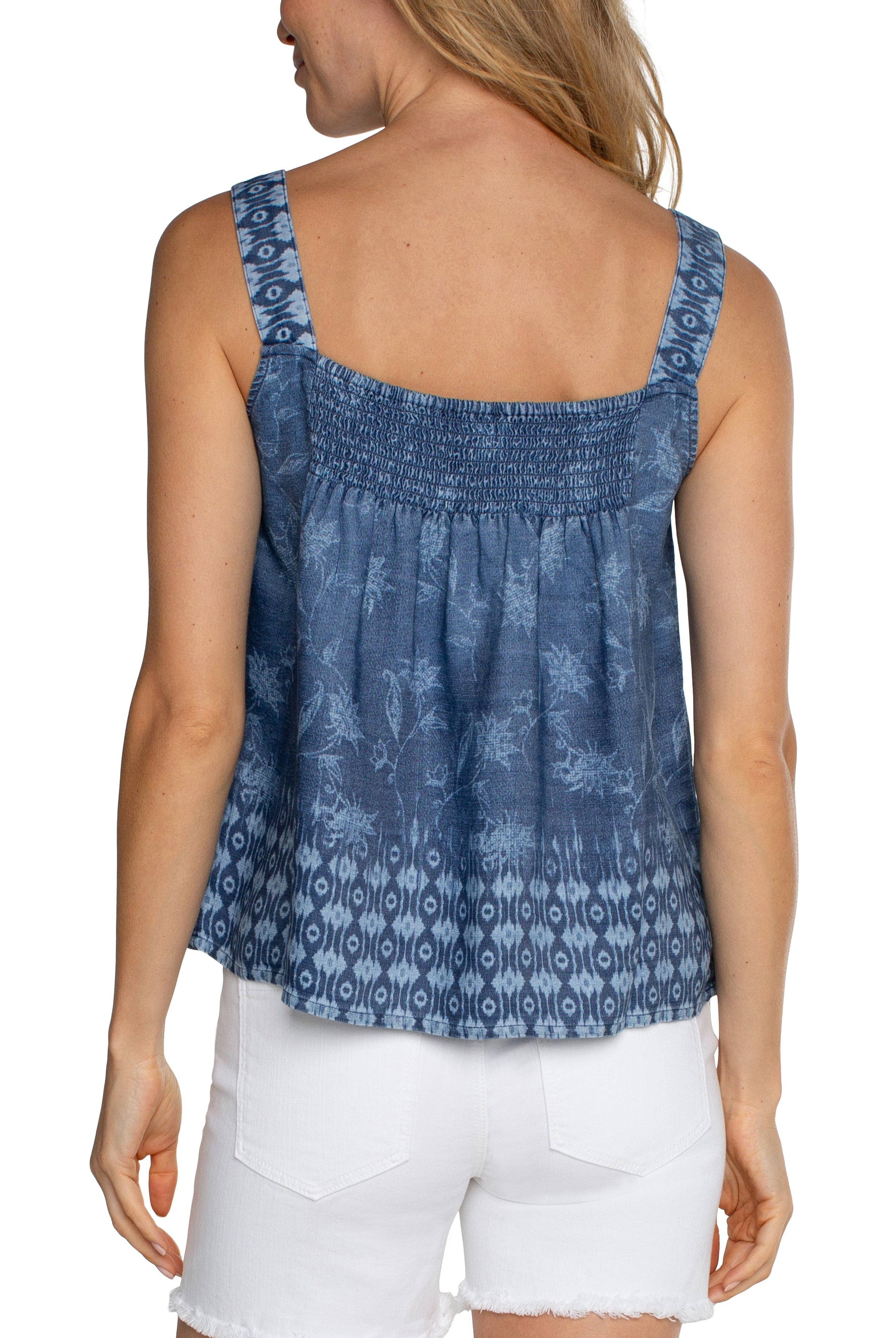 Liverpool Los Angeles Sleeveless V-Neck Tank With Smocking-Camis/Tanks-Liverpool-Deja Nu Boutique, Women's Fashion Boutique in Lampasas, Texas