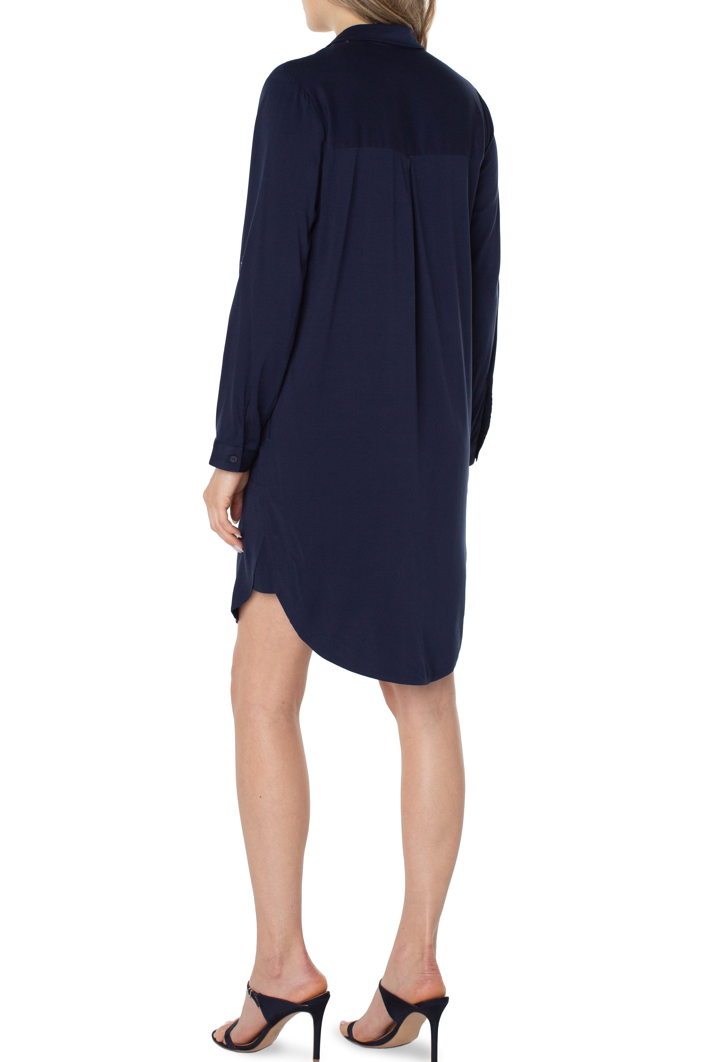 Liverpool Popover Shirt Dress In Cosmic Navy-Short Dresses-Liverpool-Deja Nu Boutique, Women's Fashion Boutique in Lampasas, Texas