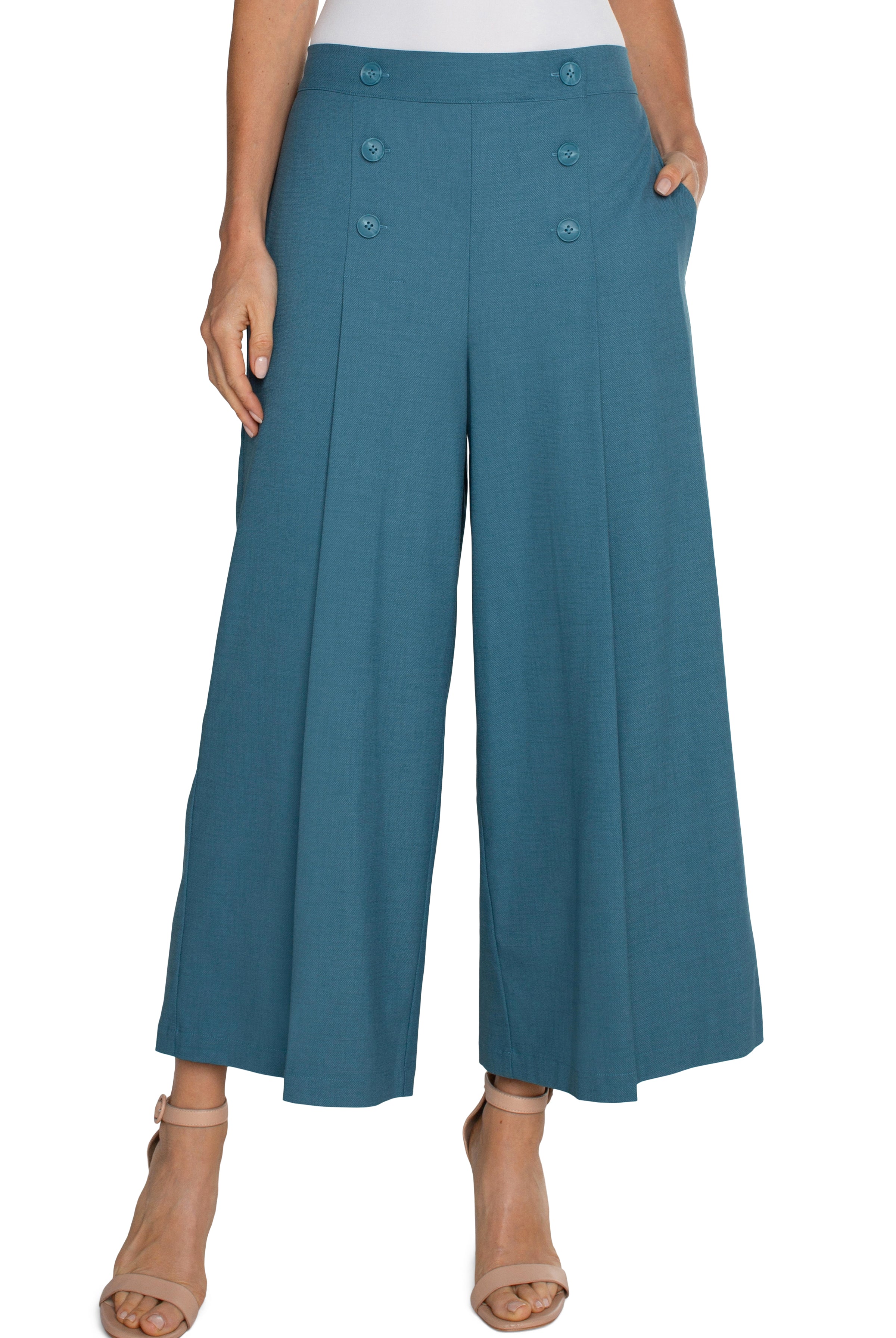 Liverpool Sailor Crop Wide Leg 25in Inseam In Ocean Blue-Bottoms-Liverpool-Deja Nu Boutique, Women's Fashion Boutique in Lampasas, Texas