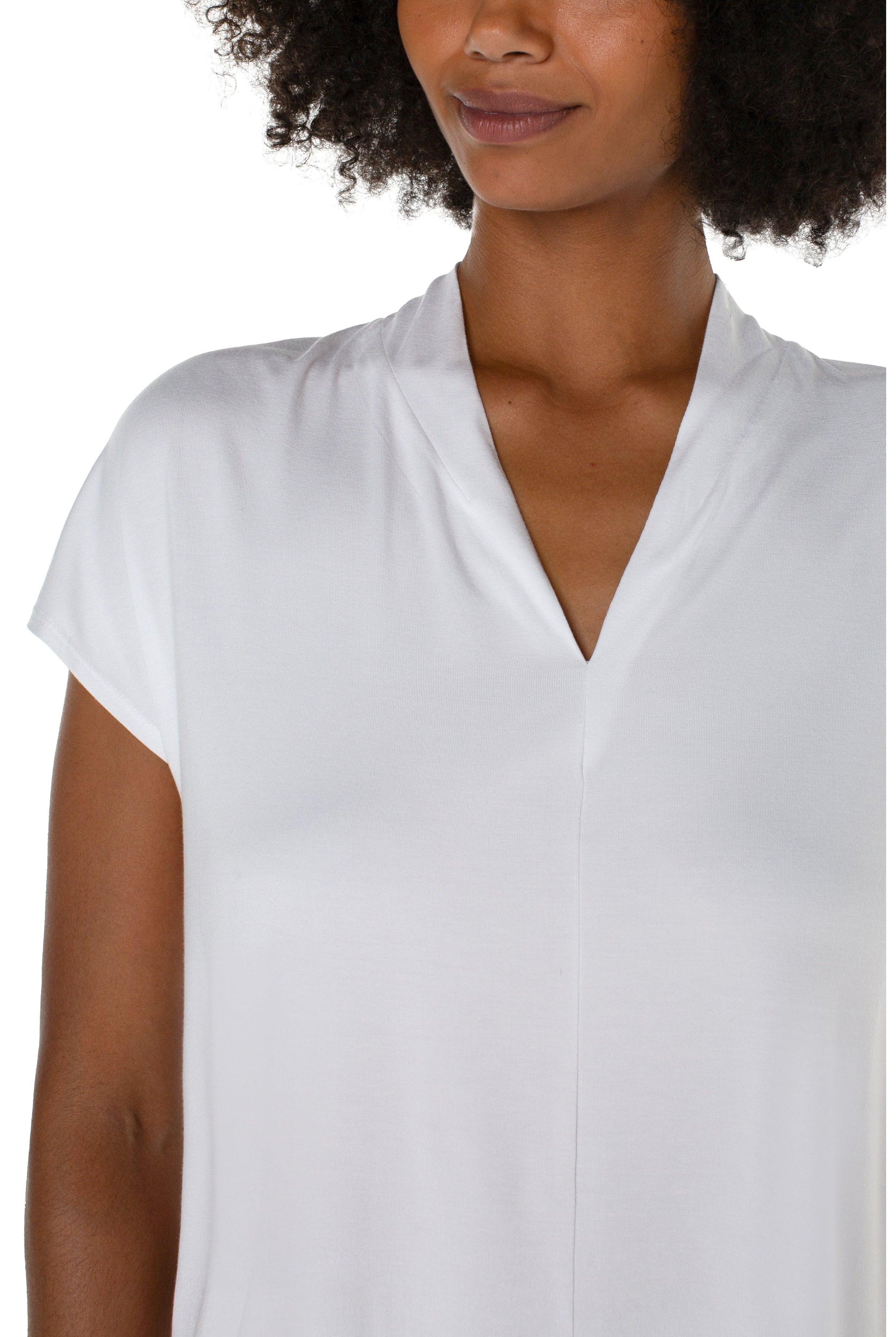 Liverpool Shawl Collar Short Sleeve Dolman Knit Top In White-Tops-Liverpool-Deja Nu Boutique, Women's Fashion Boutique in Lampasas, Texas