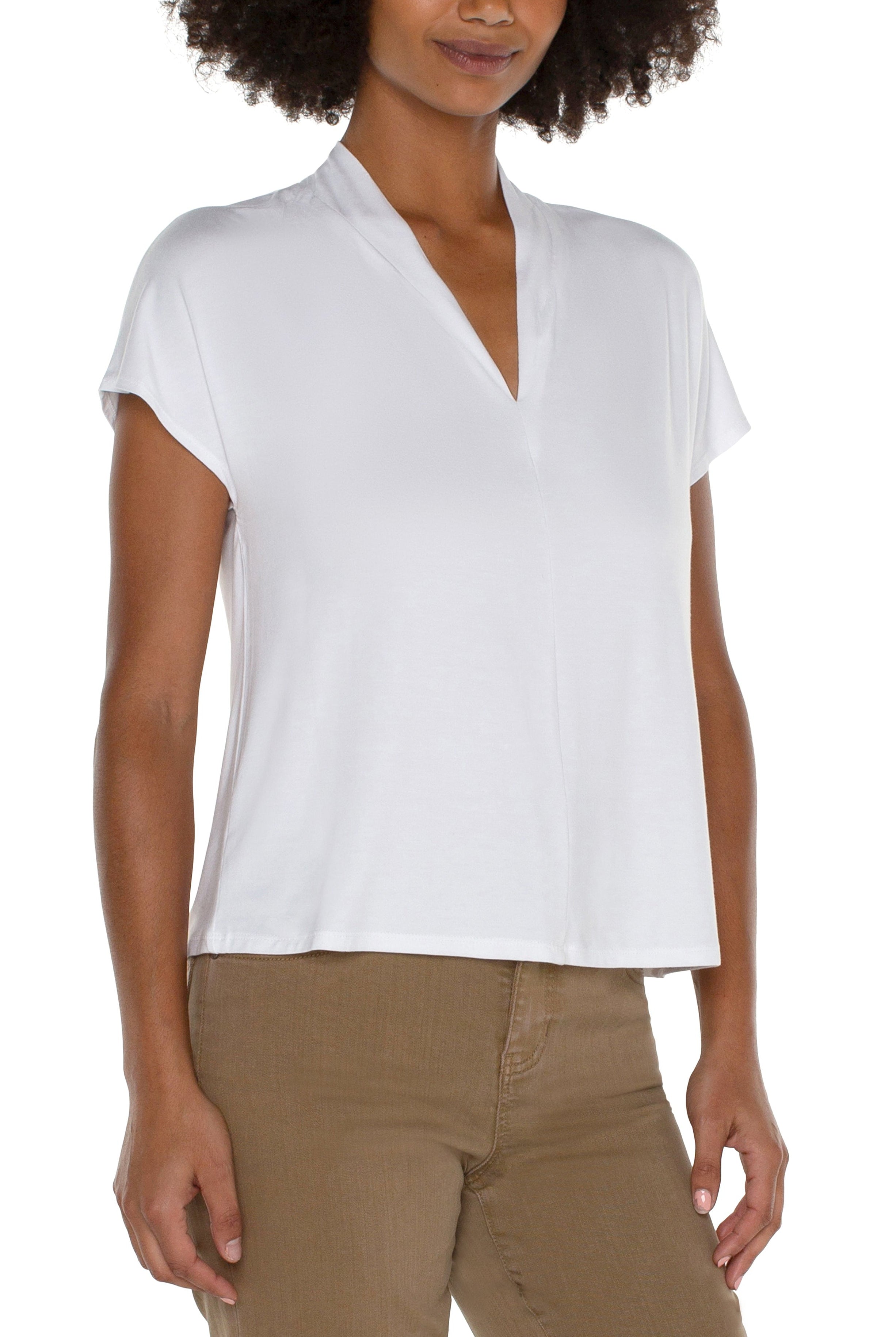 Liverpool Shawl Collar Short Sleeve Dolman Knit Top In White-Tops-Liverpool-Deja Nu Boutique, Women's Fashion Boutique in Lampasas, Texas