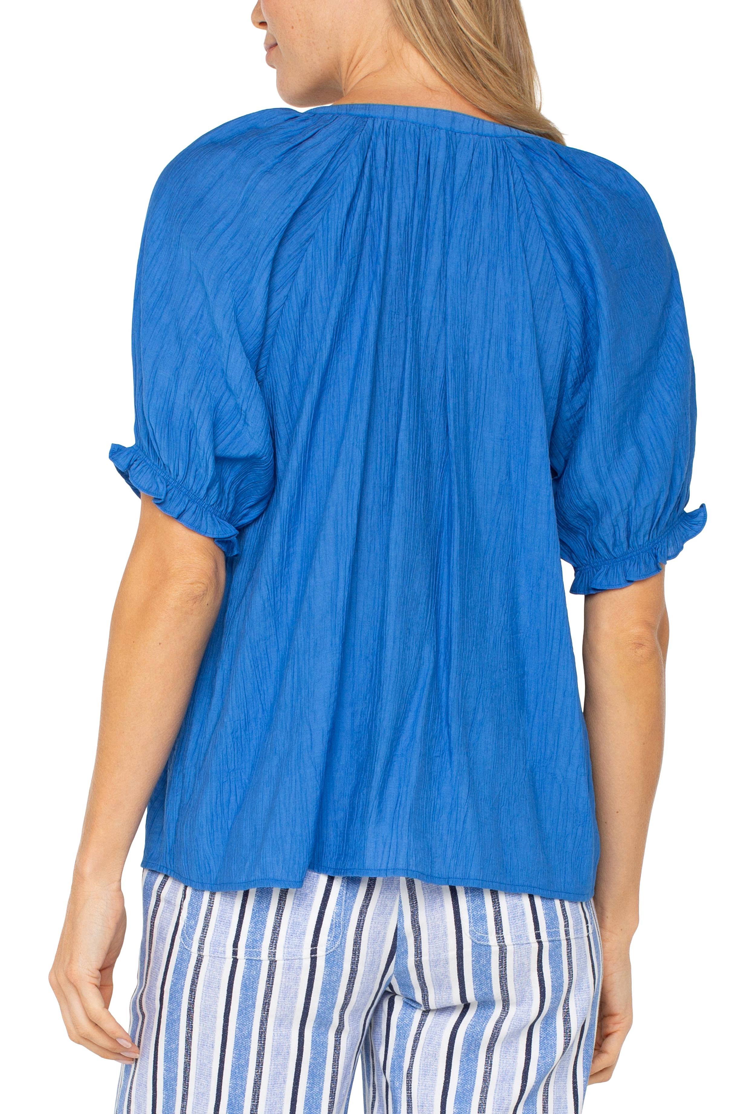 Liverpool Short Sleeve Half Placket Blouse In Cobalt-Tops-Liverpool-Deja Nu Boutique, Women's Fashion Boutique in Lampasas, Texas