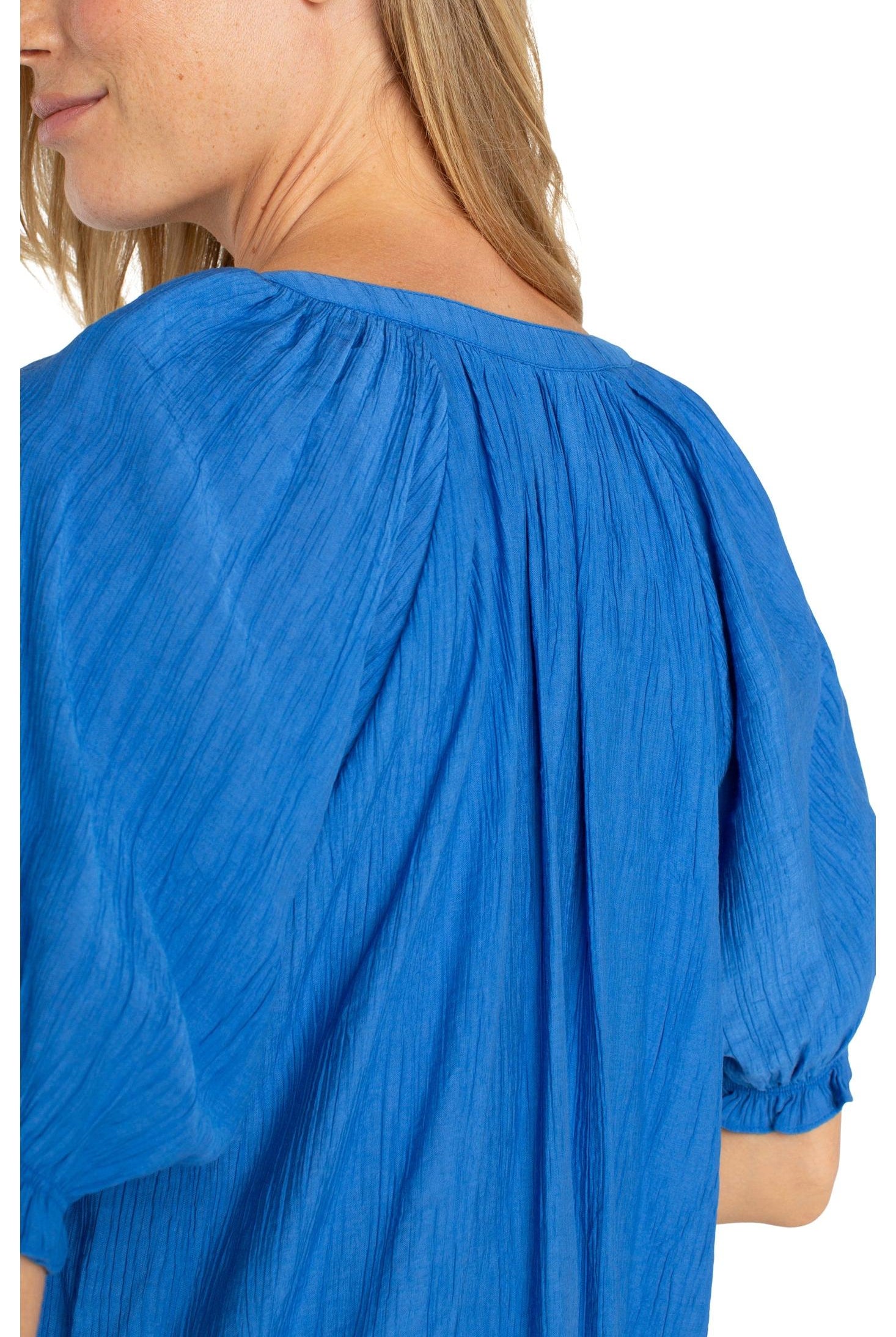 Liverpool Short Sleeve Half Placket Blouse In Cobalt-Tops-Liverpool-Deja Nu Boutique, Women's Fashion Boutique in Lampasas, Texas