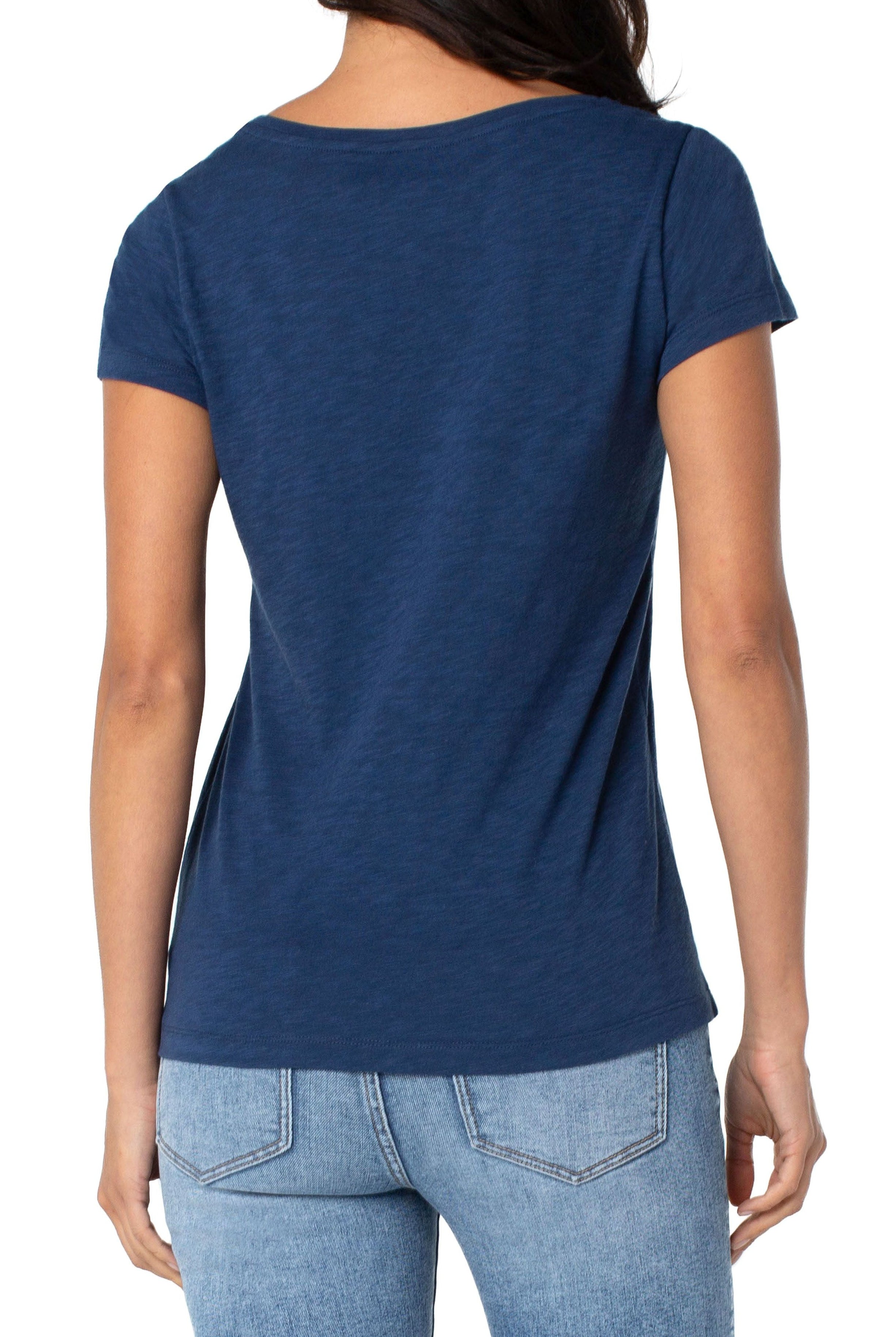 Liverpool Slim Fit V Neck Slub Knit Tee In Night Sky Blue-Short Sleeves-Liverpool-Deja Nu Boutique, Women's Fashion Boutique in Lampasas, Texas