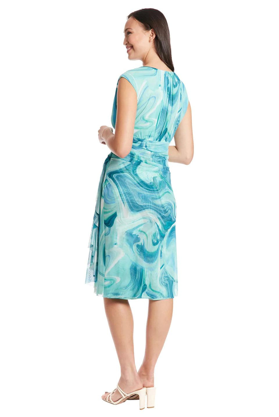 London Times Louella Marble Mesh Print Dress In Aqua Sage-Dresses-London Times-Deja Nu Boutique, Women's Fashion Boutique in Lampasas, Texas