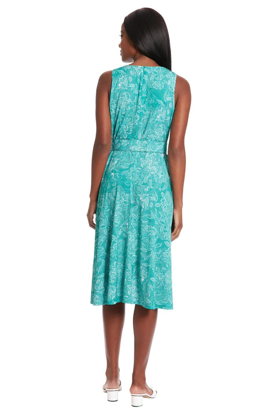 London Times Presley Matte Jersey Midi Dress In Green And Ivory-Midi Dresses-London Times-Deja Nu Boutique, Women's Fashion Boutique in Lampasas, Texas