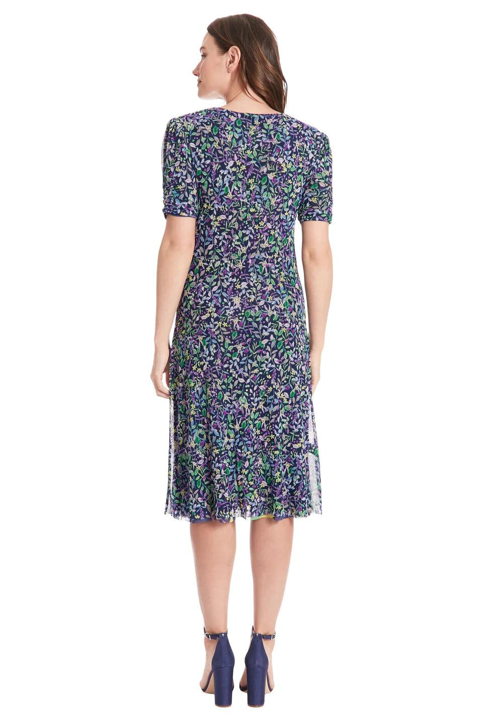 London Times Reversible Zemira Mesh Midi Dress In Navy Multi-Midi Dresses-London Times-Deja Nu Boutique, Women's Fashion Boutique in Lampasas, Texas
