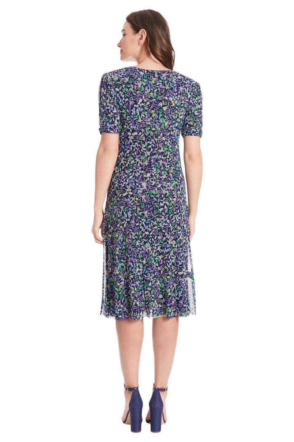 London Times Reversible Zemira Mesh Midi Dress In Navy Multi-Midi Dresses-London Times-Deja Nu Boutique, Women's Fashion Boutique in Lampasas, Texas