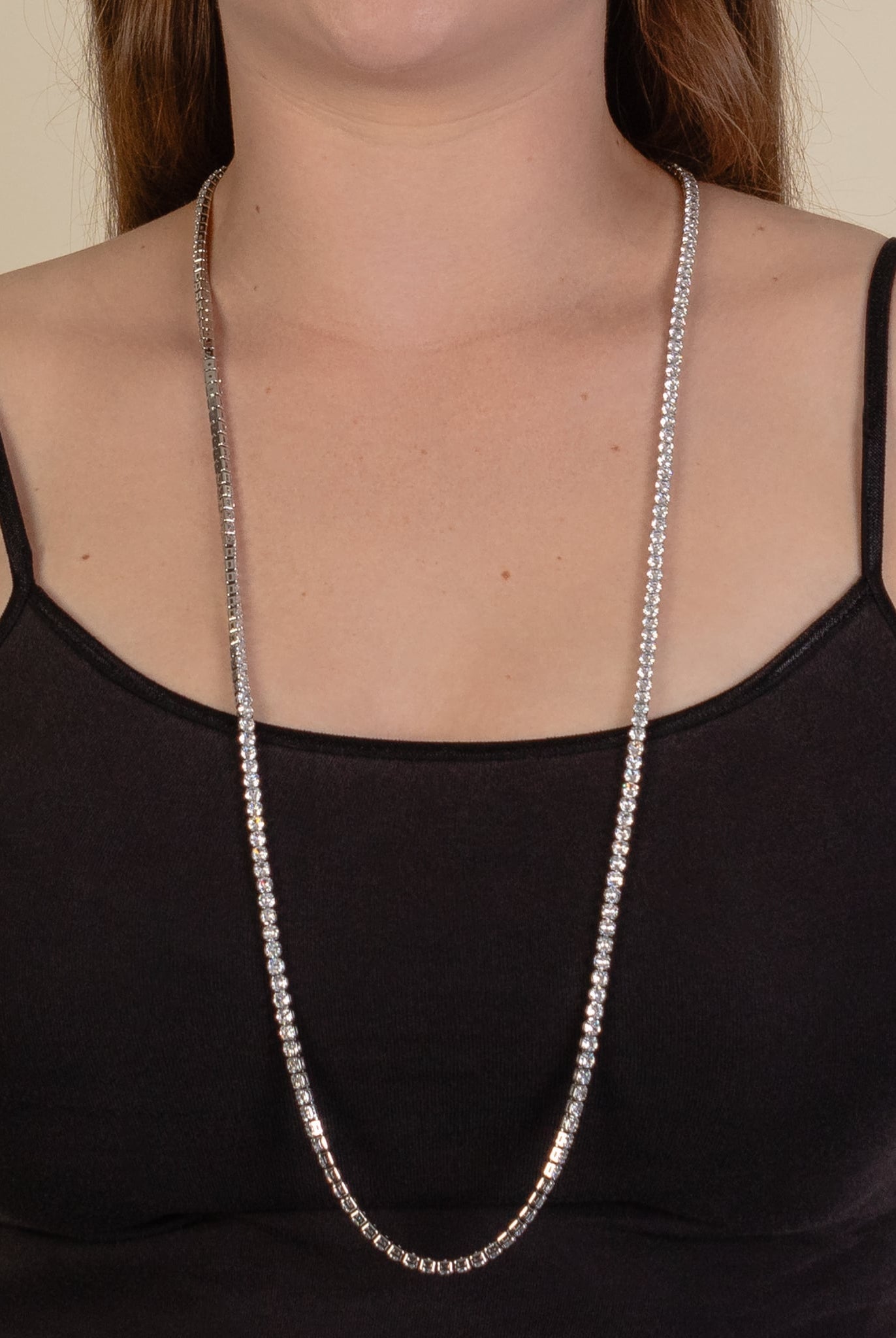 Long Crystal Strand Necklace In Silver & Gold-Necklaces-Deja Nu Tx-Deja Nu Boutique, Women's Fashion Boutique in Lampasas, Texas