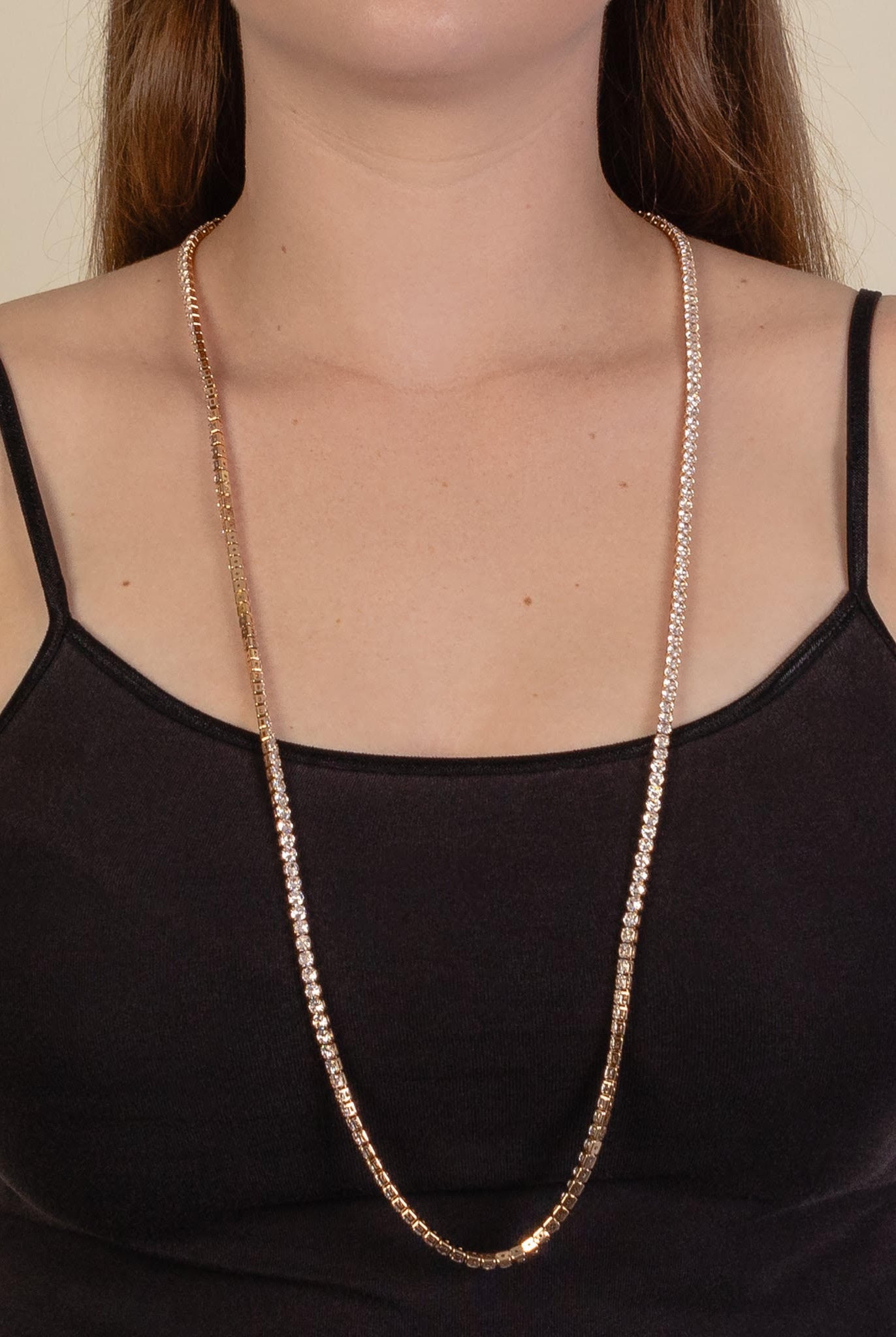 Long Crystal Strand Necklace In Silver & Gold-Necklaces-Deja Nu Tx-Deja Nu Boutique, Women's Fashion Boutique in Lampasas, Texas