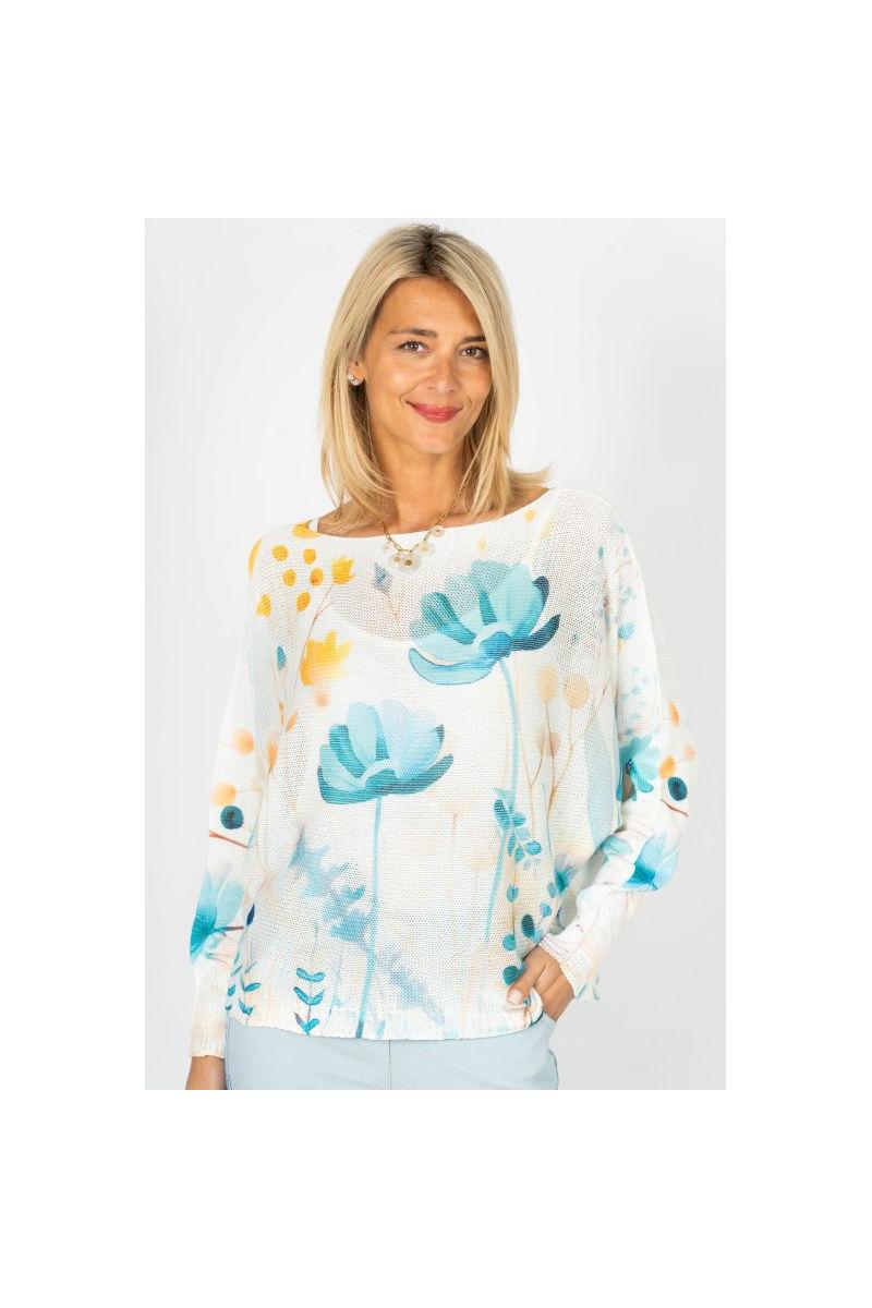 Look Mode Aqua Sky Bloom Batwing Sweater – Made in Italy-Sweaters-Look Mode-Deja Nu Boutique, Women's Fashion Boutique in Lampasas, Texas