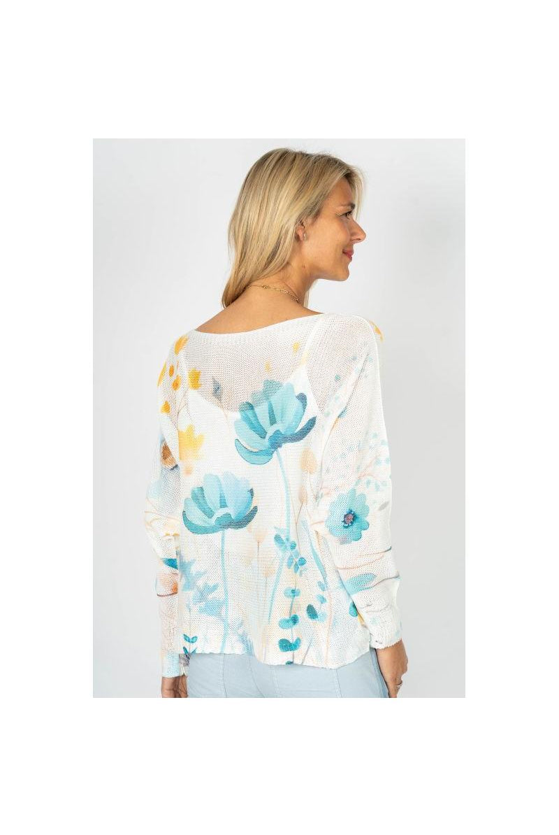 Look Mode Aqua Sky Bloom Batwing Sweater – Made in Italy-Sweaters-Look Mode-Deja Nu Boutique, Women's Fashion Boutique in Lampasas, Texas