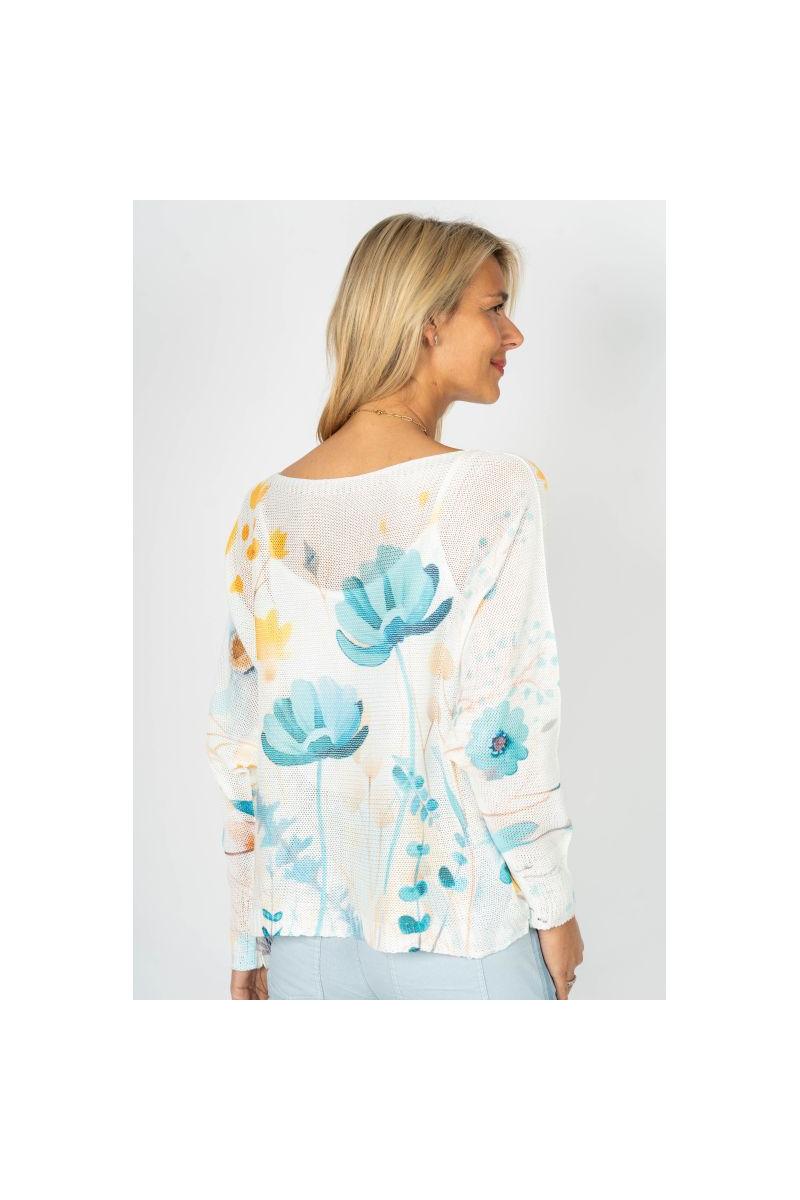 Look Mode Aqua Sky Bloom Batwing Sweater – Made in Italy-Sweaters-Look Mode-Deja Nu Boutique, Women's Fashion Boutique in Lampasas, Texas