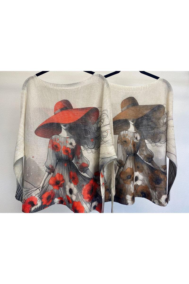 Look Mode Chic Lady Printed Batwing Sweater – Made in Italy-Sweaters-Look Mode-Deja Nu Boutique, Women's Fashion Boutique in Lampasas, Texas