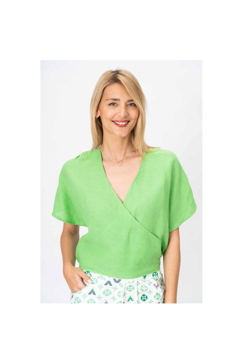 Look Mode Cross Linen Top in Lime Green-Tops-Look Mode-Deja Nu Boutique, Women's Fashion Boutique in Lampasas, Texas