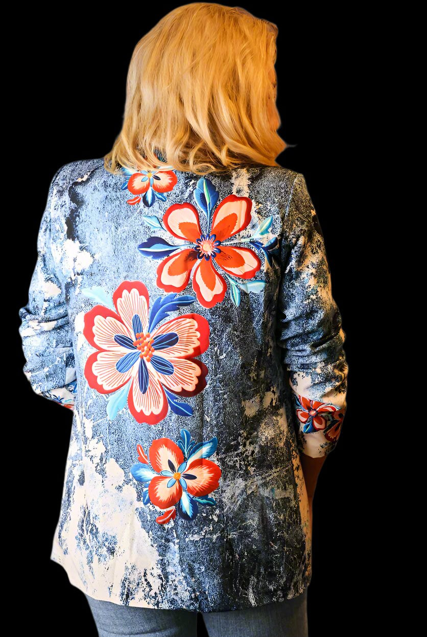 Look Mode Denim Flower Jacket-Blazers-Look Mode-Deja Nu Boutique, Women's Fashion Boutique in Lampasas, Texas