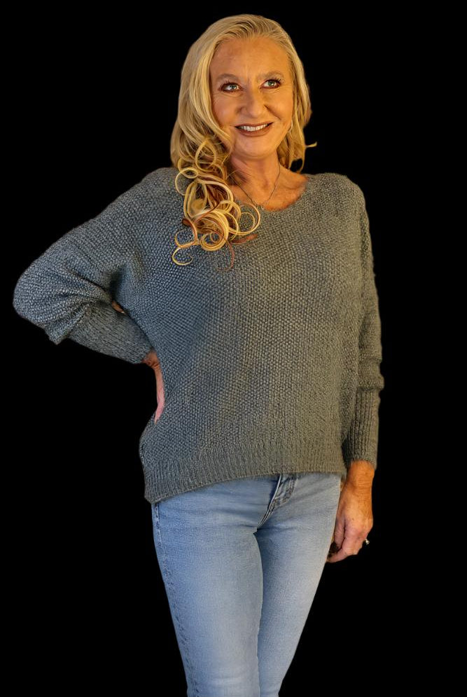 Look Mode Fluffy Grey Knit Sweater-Sweaters-Look Mode-Deja Nu Boutique, Women's Fashion Boutique in Lampasas, Texas