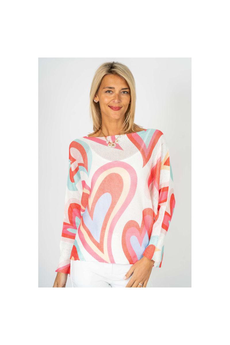 Look Mode Heart Print Open Weave Batwing Sweater – Made In Italy-Sweaters-Look Mode-Deja Nu Boutique, Women's Fashion Boutique in Lampasas, Texas