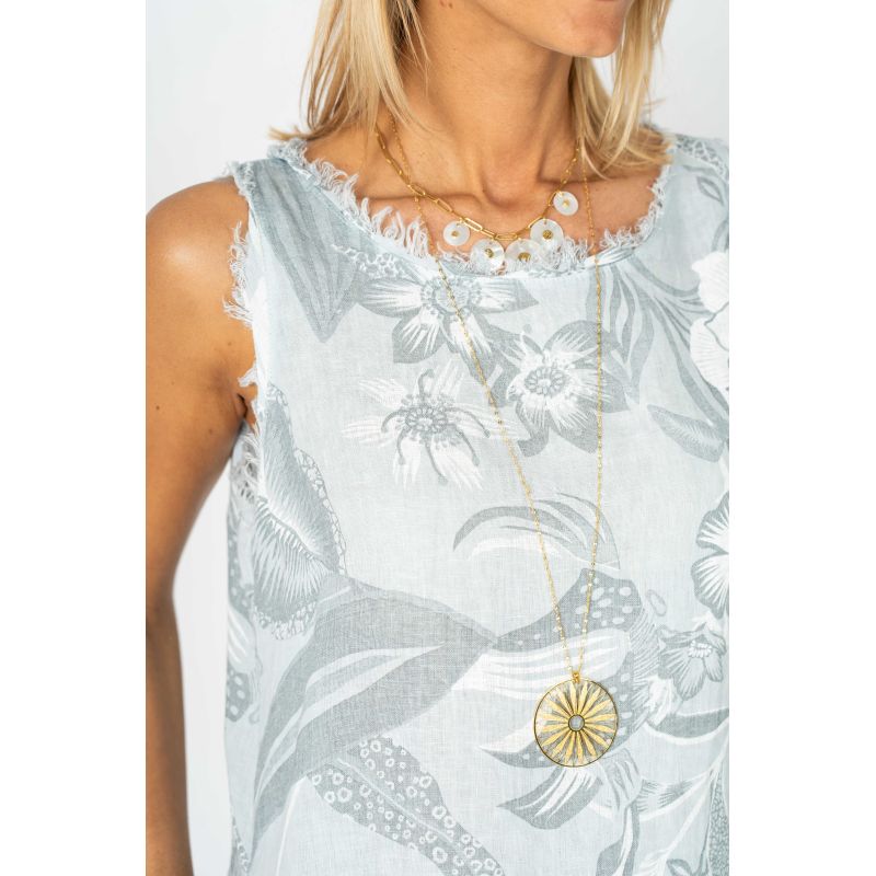 Look Mode Italian Blue Silver Raw Edge Linen Dress-Midi Dresses-Look Mode-Deja Nu Boutique, Women's Fashion Boutique in Lampasas, Texas