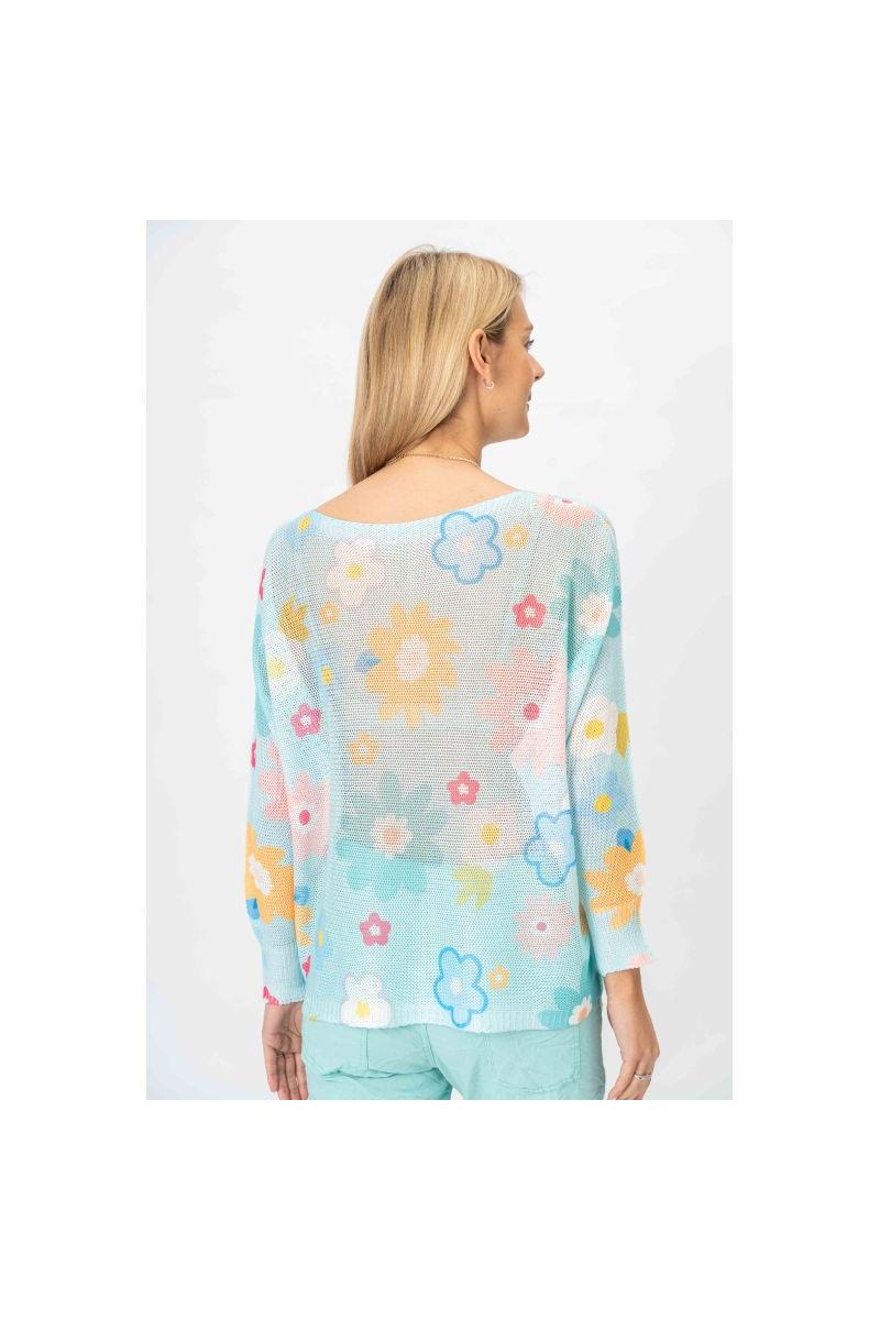 ๐ธ Look Mode Italian Floral Mesh Sweater โ Lilac & Aqua-Sweaters-Look Mode-Deja Nu Boutique, Women's Fashion Boutique in Lampasas, Texas