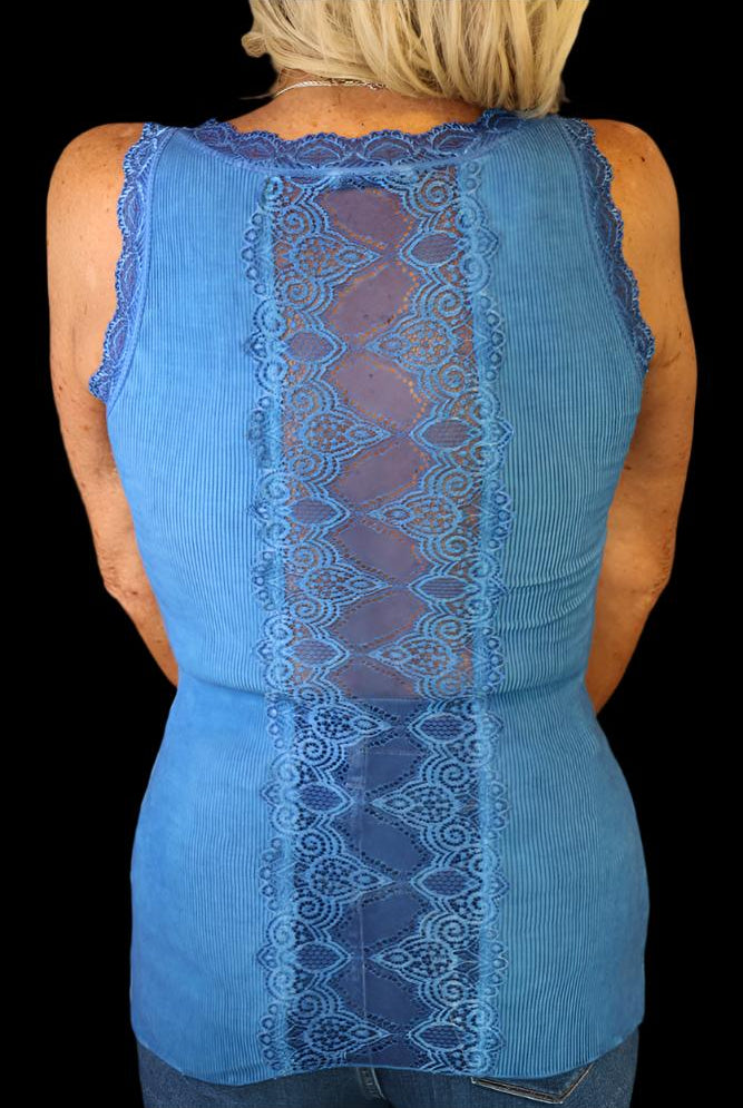 Look Mode Lace Back Tank Top In Royal Blue-Camis/Tanks-Look Mode-Deja Nu Boutique, Women's Fashion Boutique in Lampasas, Texas