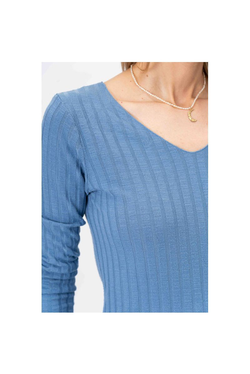 Look Mode Oversized Ribbed Top In Blue Jean-Sweaters-Look Mode-Deja Nu Boutique, Women's Fashion Boutique in Lampasas, Texas
