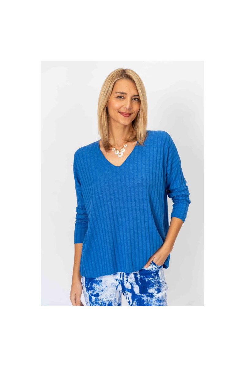 Look Mode Oversized Ribbed Top In Royal Blue-Sweaters-Look Mode-Deja Nu Boutique, Women's Fashion Boutique in Lampasas, Texas