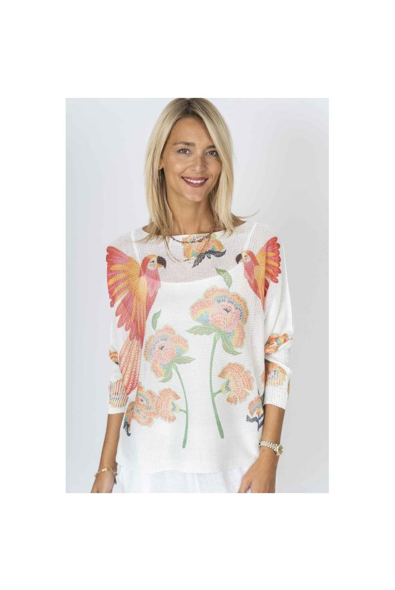 🦜 Look Mode Parrot Print Batwing Sweater – Made in Italy-Sweaters-Look Mode-Deja Nu Boutique, Women's Fashion Boutique in Lampasas, Texas