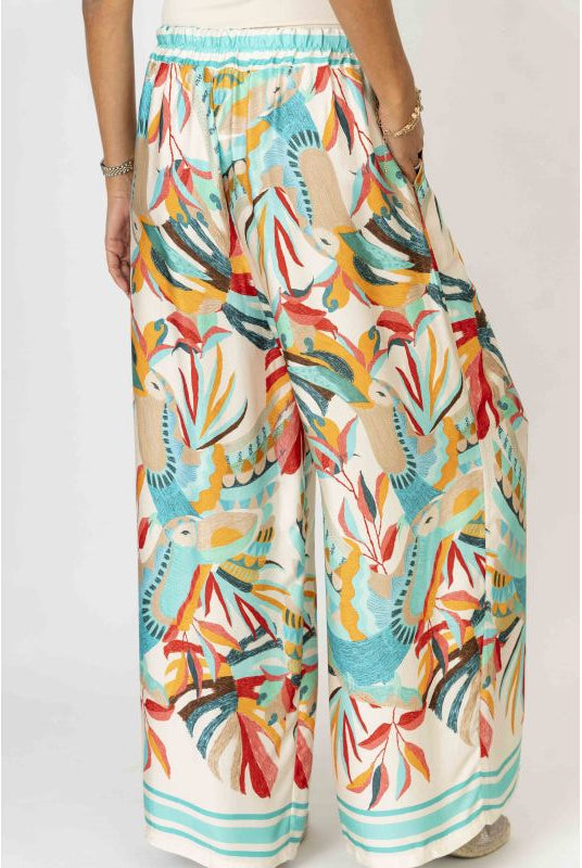Look Mode Red Toucan Print Wide Leg Pants - Made in Italy-Pants-Look Mode-Deja Nu Boutique, Women's Fashion Boutique in Lampasas, Texas