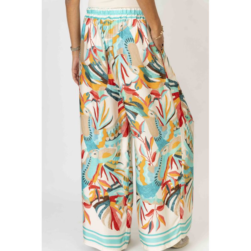 Look Mode Red Toucan Print Wide Leg Pants - Made in Italy-Pants-Look Mode-Deja Nu Boutique, Women's Fashion Boutique in Lampasas, Texas