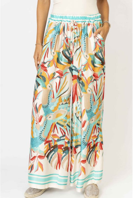 Look Mode Red Toucan Print Wide Leg Pants - Made in Italy-Pants-Look Mode-Deja Nu Boutique, Women's Fashion Boutique in Lampasas, Texas