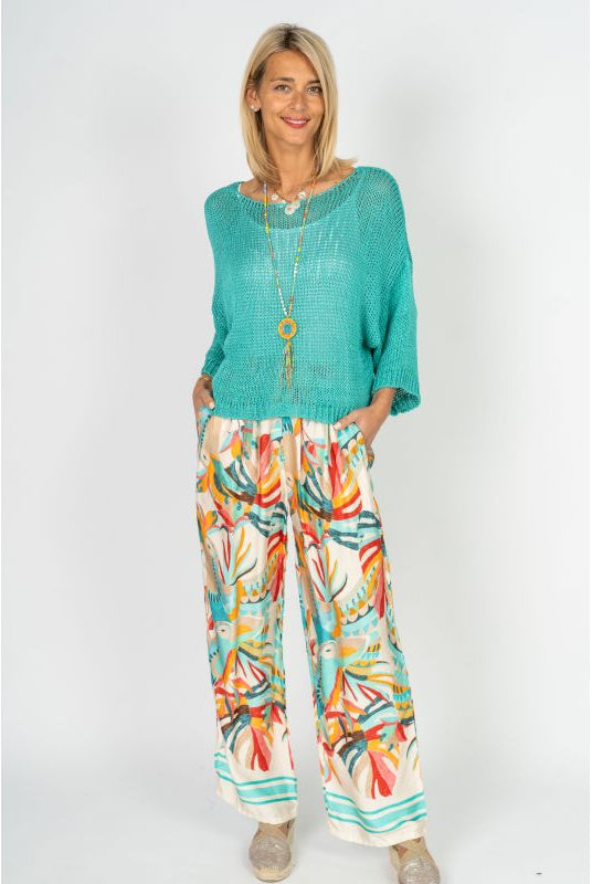 Look Mode Red Toucan Print Wide Leg Pants - Made in Italy-Pants-Look Mode-Deja Nu Boutique, Women's Fashion Boutique in Lampasas, Texas