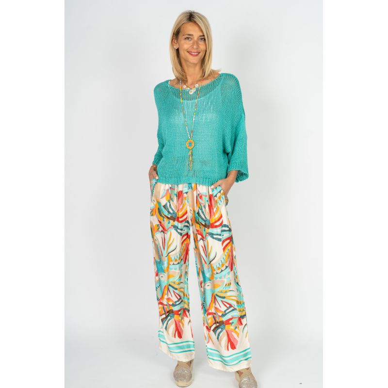 Look Mode Red Toucan Print Wide Leg Pants - Made in Italy-Pants-Look Mode-Deja Nu Boutique, Women's Fashion Boutique in Lampasas, Texas