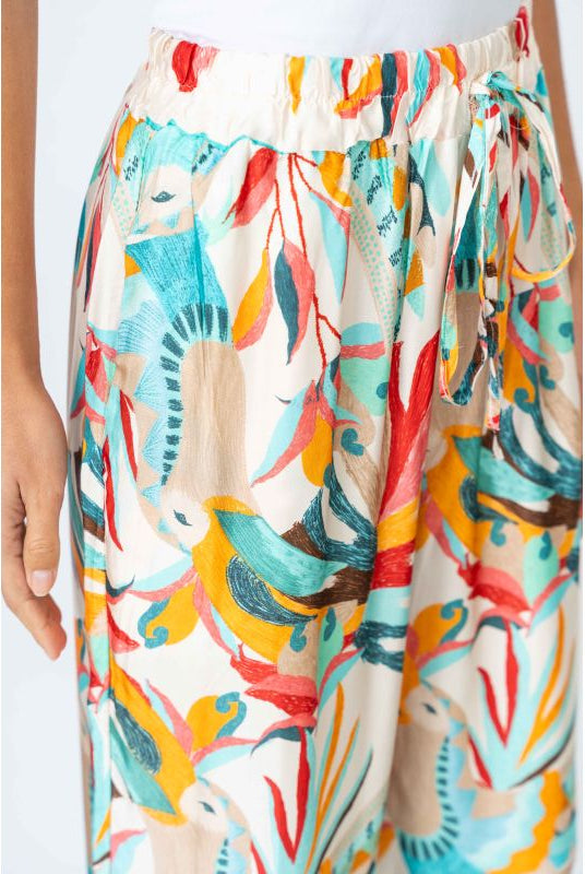 Look Mode Red Toucan Print Wide Leg Pants - Made in Italy-Pants-Look Mode-Deja Nu Boutique, Women's Fashion Boutique in Lampasas, Texas