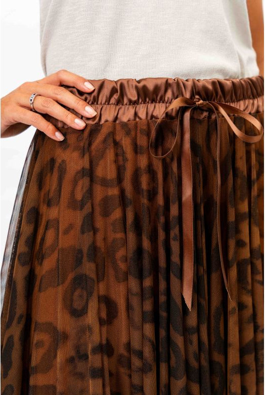 Look Mode Rust Leopard Print Long Tulle Skirt-skirts-Look Mode-Deja Nu Boutique, Women's Fashion Boutique in Lampasas, Texas