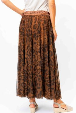 Look Mode Rust Leopard Print Long Tulle Skirt-skirts-Look Mode-Deja Nu Boutique, Women's Fashion Boutique in Lampasas, Texas