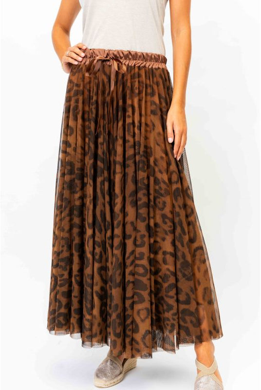 Look Mode Rust Leopard Print Long Tulle Skirt-skirts-Look Mode-Deja Nu Boutique, Women's Fashion Boutique in Lampasas, Texas