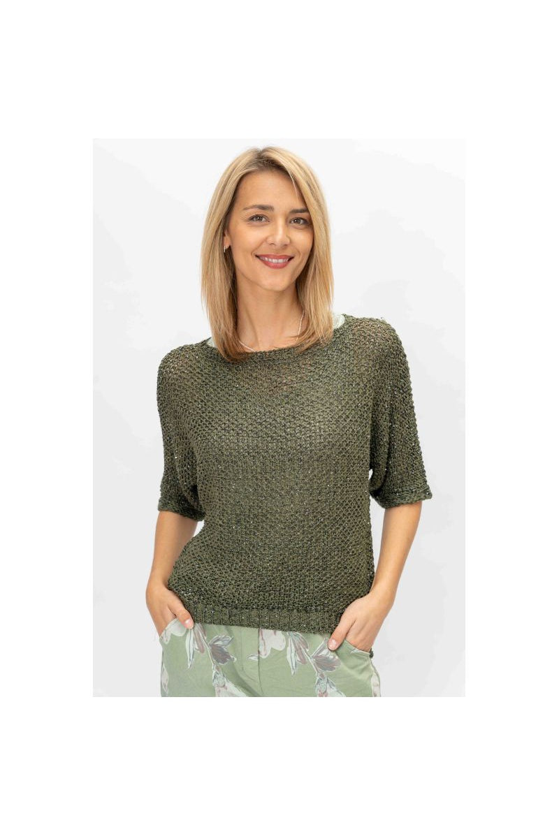 Look Mode Shimmer Thread Sweater With Sequin Details In Olive-Sweaters-Look Mode-Deja Nu Boutique, Women's Fashion Boutique in Lampasas, Texas