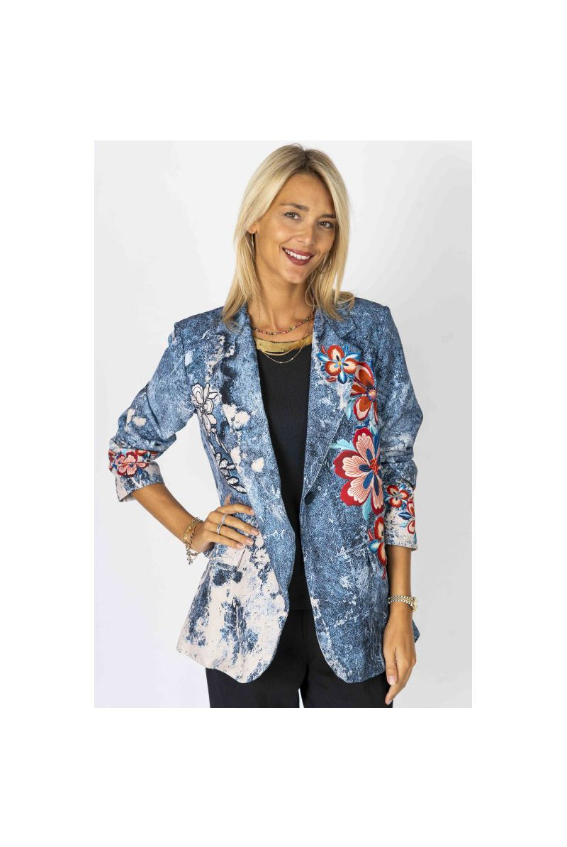 Look Mode Denim Flower Jacket-Blazers-Look Mode-Deja Nu Boutique, Women's Fashion Boutique in Lampasas, Texas