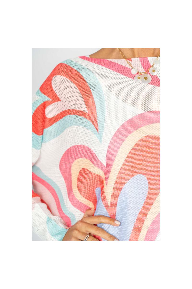 Look Mode Heart Print Open Weave Batwing Sweater – Made In Italy-Sweaters-Look Mode-Deja Nu Boutique, Women's Fashion Boutique in Lampasas, Texas