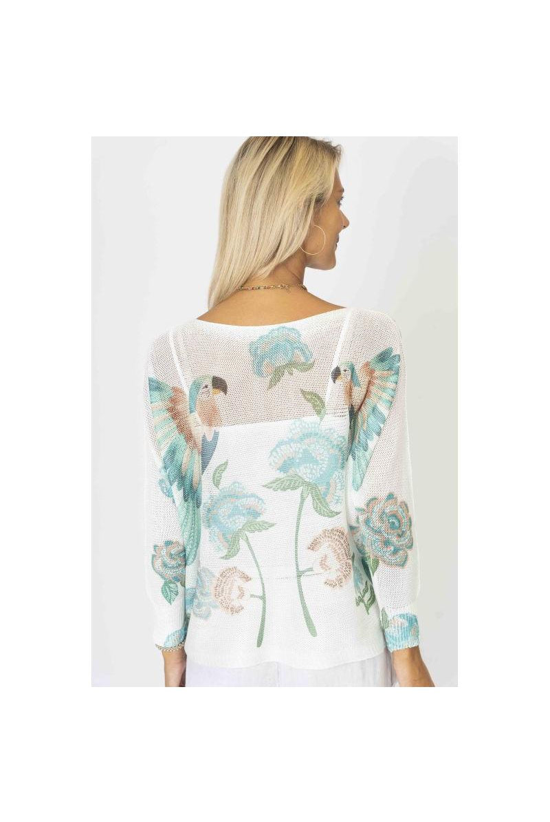 🦜 Look Mode Italian Batwing Sweater – Parrot Print in Seafoam-Sweaters-Look Mode-Deja Nu Boutique, Women's Fashion Boutique in Lampasas, Texas