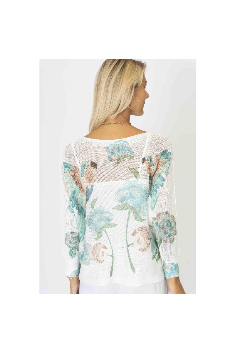 🦜 Look Mode Italian Batwing Sweater – Parrot Print in Seafoam-Sweaters-Look Mode-Deja Nu Boutique, Women's Fashion Boutique in Lampasas, Texas