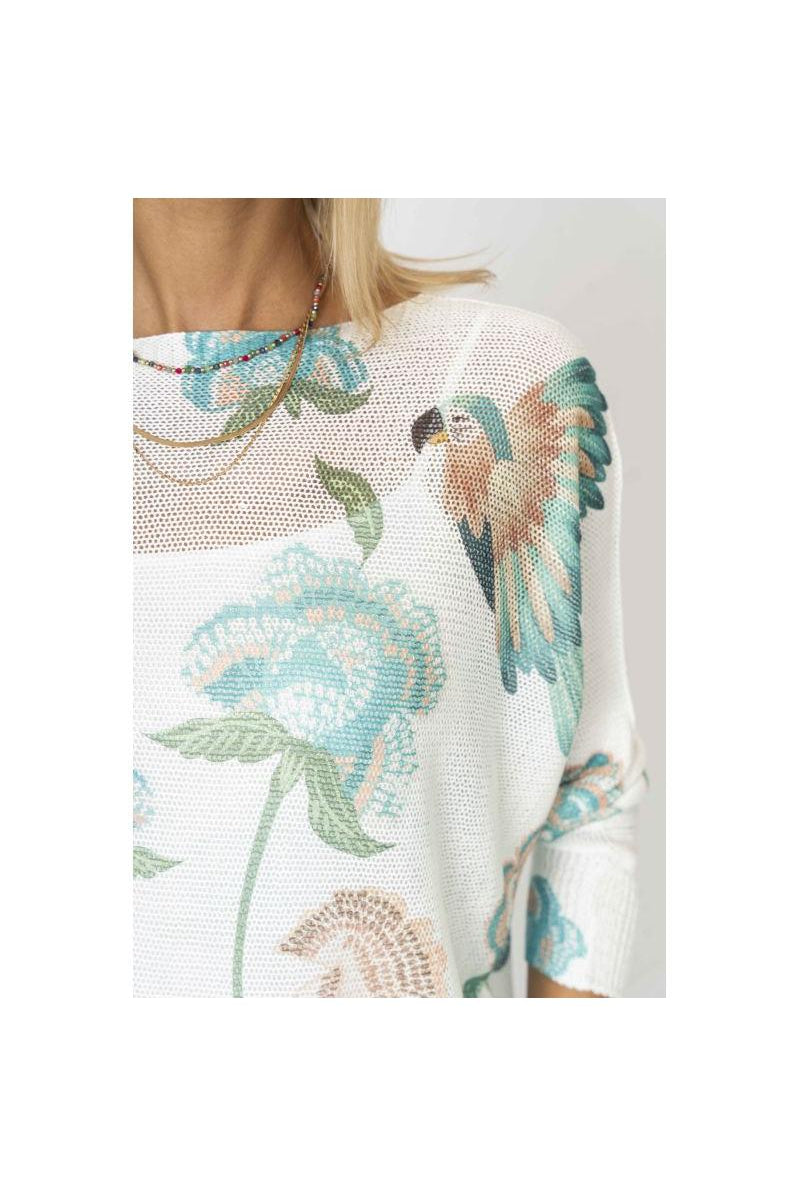 🦜 Look Mode Italian Batwing Sweater – Parrot Print in Seafoam-Sweaters-Look Mode-Deja Nu Boutique, Women's Fashion Boutique in Lampasas, Texas