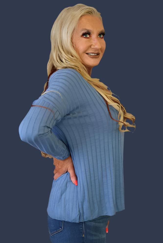 Look Mode Oversized Ribbed Top In Blue Jean-Sweaters-Look Mode-Deja Nu Boutique, Women's Fashion Boutique in Lampasas, Texas