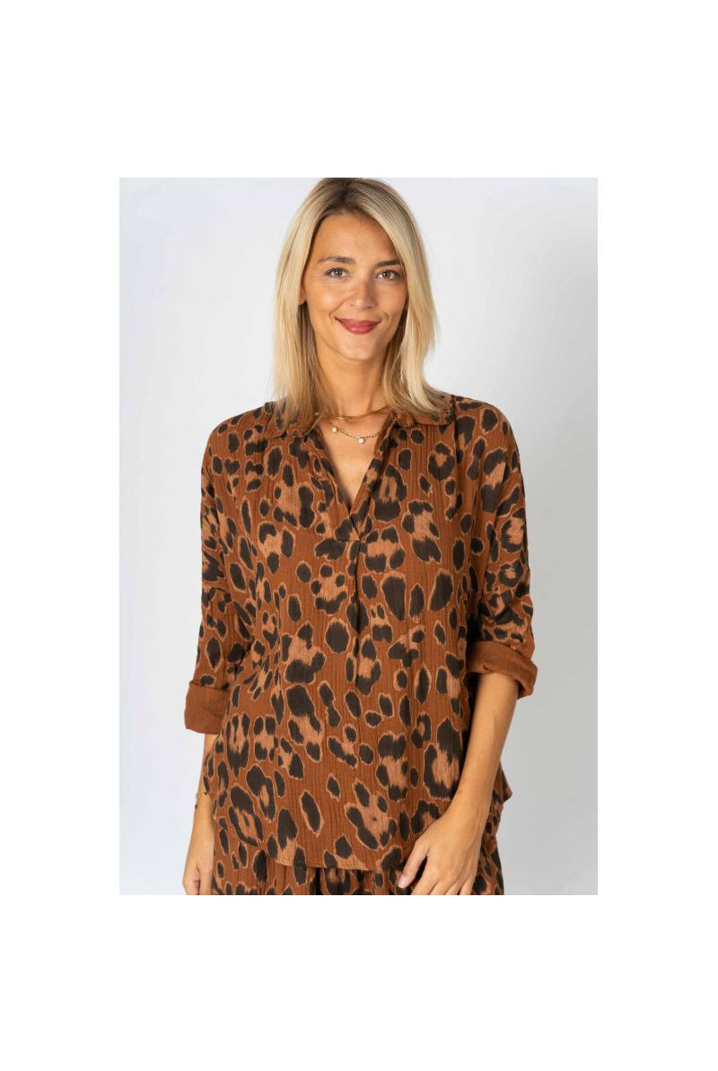 Look Mode Rust Cheetah Print High Low Pullover Top-Tops-Look Mode-Deja Nu Boutique, Women's Fashion Boutique in Lampasas, Texas