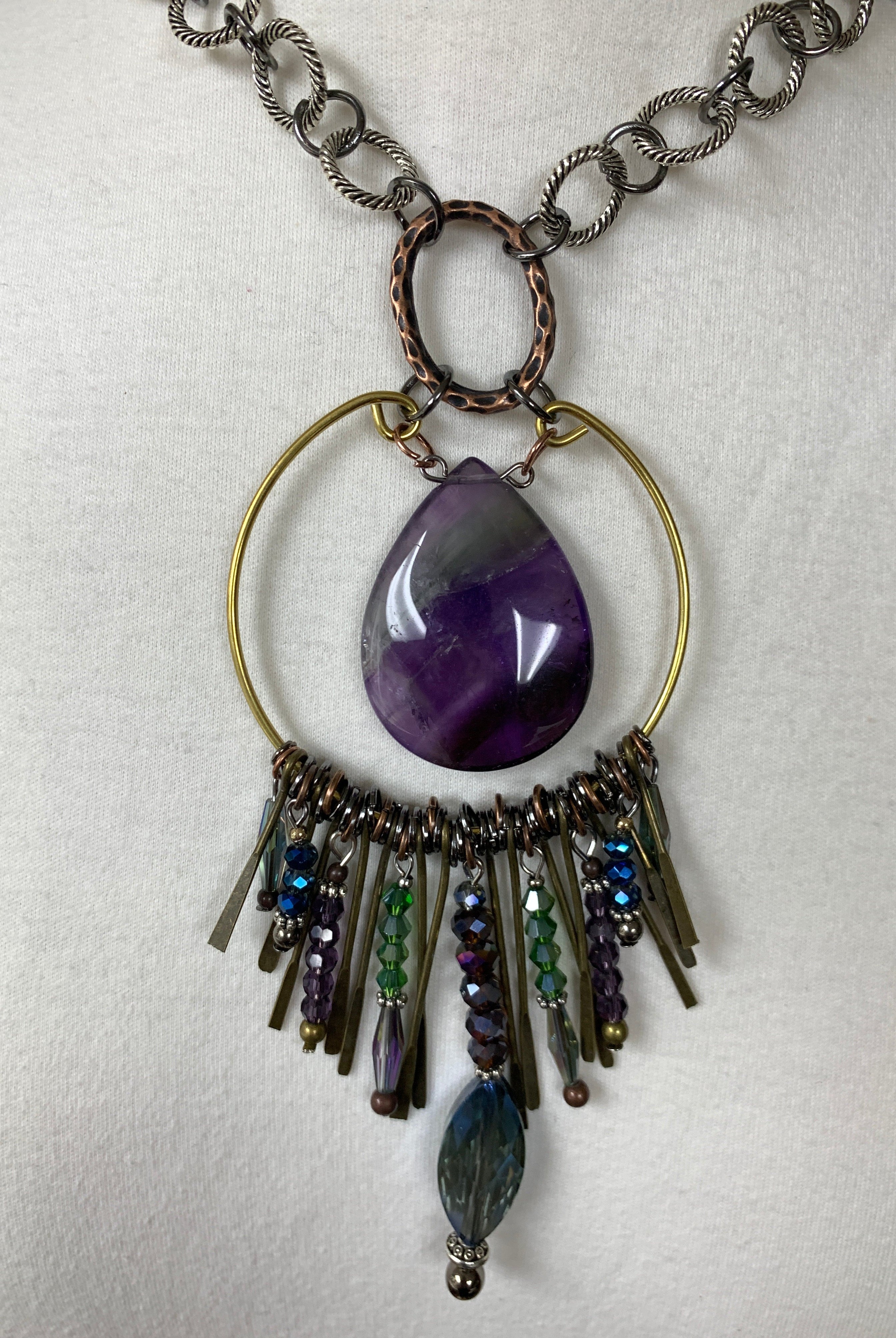 Lost And Found Aurora Collection Mixed Metal Chain With Large Stone And Crystal Pendant-Necklaces-Lost And Found-Deja Nu Boutique, Women's Fashion Boutique in Lampasas, Texas