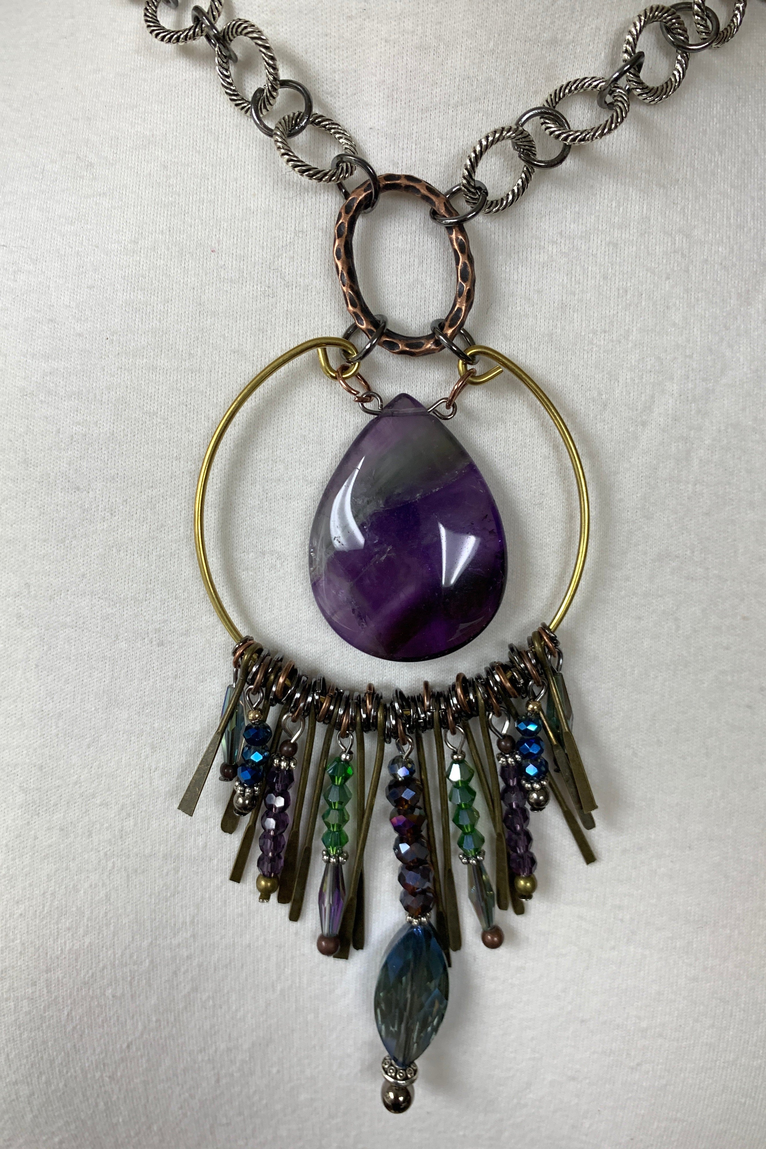 Lost And Found Aurora Collection Mixed Metal Chain With Large Stone And Crystal Pendant-Necklaces-Lost And Found-Deja Nu Boutique, Women's Fashion Boutique in Lampasas, Texas