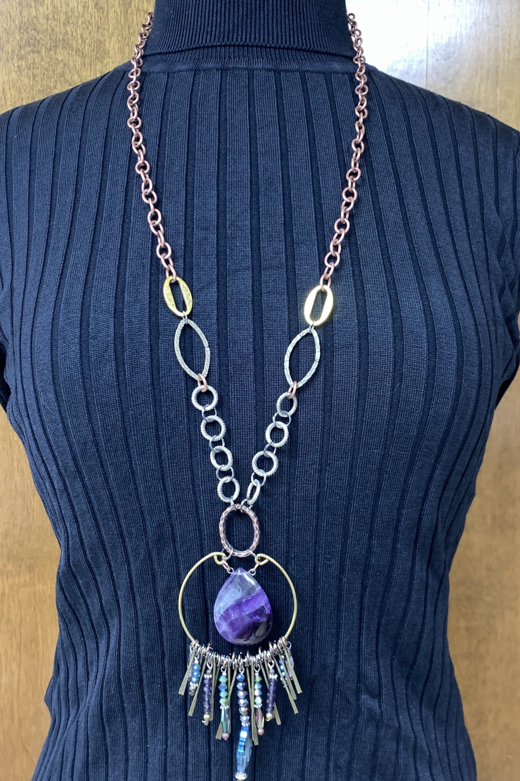 Lost And Found Aurora Collection Mixed Metal Chain With Large Stone And Crystal Pendant-Necklaces-Lost And Found-Deja Nu Boutique, Women's Fashion Boutique in Lampasas, Texas