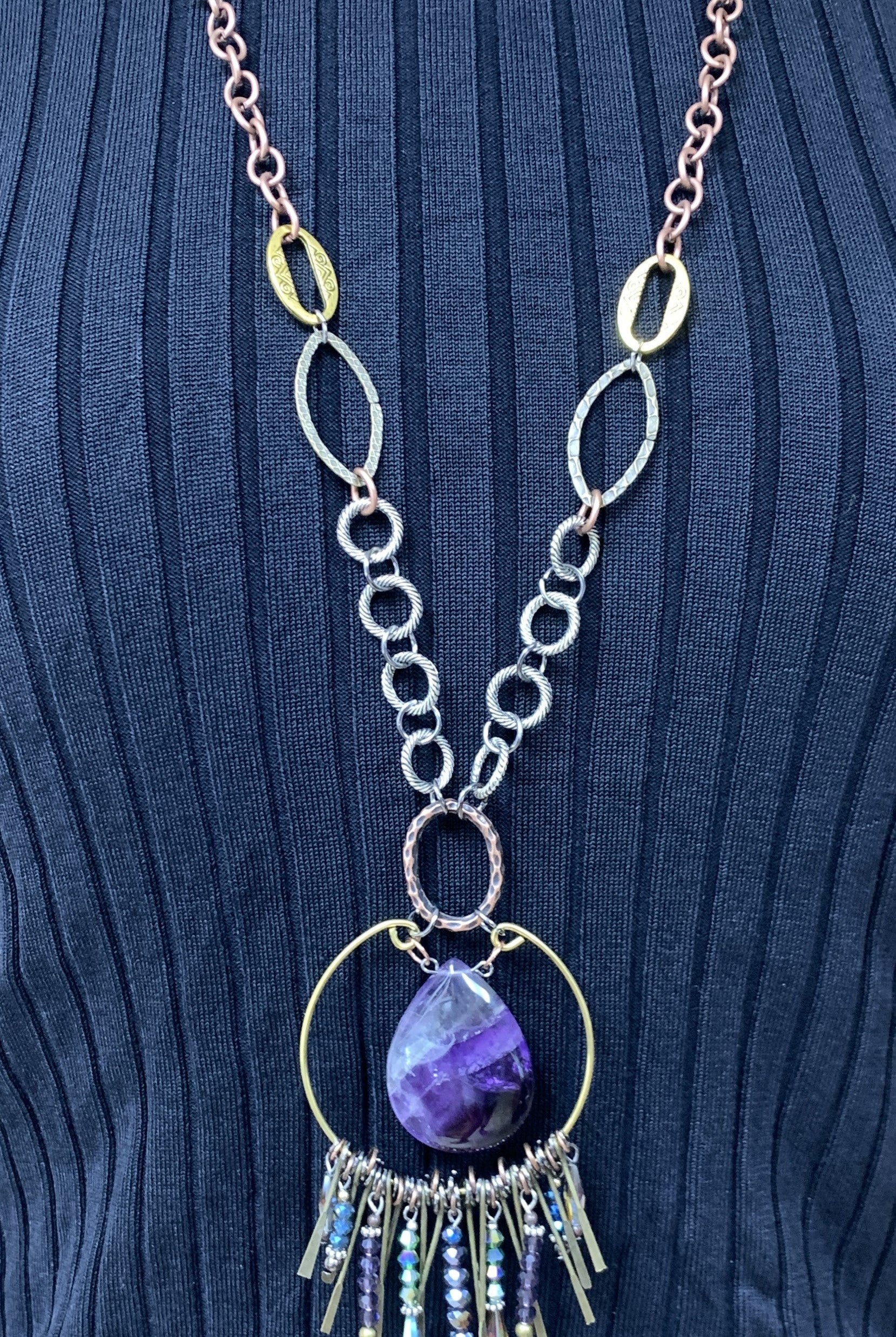 Lost And Found Aurora Collection Mixed Metal Chain With Large Stone And Crystal Pendant-Necklaces-Lost And Found-Deja Nu Boutique, Women's Fashion Boutique in Lampasas, Texas